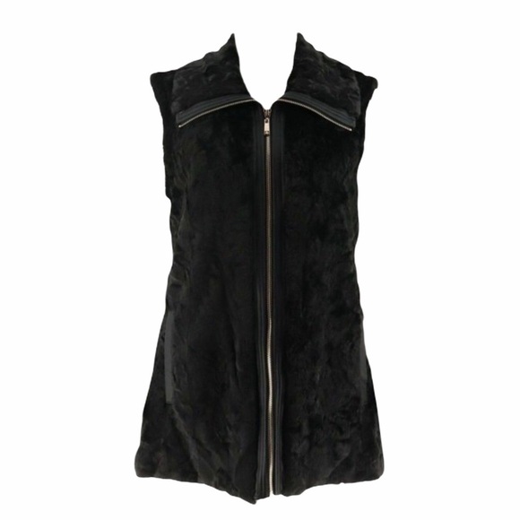 dennis basso Jackets & Blazers - Dennis Basso Faux Fur Vest Zip Front Size Medium Black Style A280537